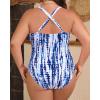 imageYonique Women Plus Size One Piece Swimsuit Tummy Control Bathing Suits Lace up Plunge SwimwearBlue Tie Dye