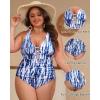 imageYonique Women Plus Size One Piece Swimsuit Tummy Control Bathing Suits Lace up Plunge SwimwearBlue Tie Dye