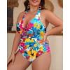 imageYonique Women Plus Size One Piece Swimsuit Tummy Control Bathing Suits Lace up Plunge SwimwearColorful Flowers