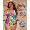 imageYonique Women Plus Size One Piece Swimsuit Tummy Control Bathing Suits Lace up Plunge SwimwearColorful Flowers