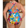imageYonique Women Plus Size One Piece Swimsuit Tummy Control Bathing Suits Lace up Plunge SwimwearColorful Flowers