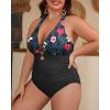 imageYonique Women Plus Size One Piece Swimsuit Tummy Control Bathing Suits Lace up Plunge SwimwearFloral and Black