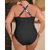 imageYonique Women Plus Size One Piece Swimsuit Tummy Control Bathing Suits Lace up Plunge SwimwearFloral and Black