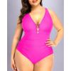 imageYonique Women Plus Size One Piece Swimsuit Tummy Control Bathing Suits Lace up Plunge SwimwearHot Pink