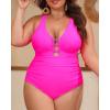 imageYonique Women Plus Size One Piece Swimsuit Tummy Control Bathing Suits Lace up Plunge SwimwearHot Pink