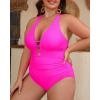 imageYonique Women Plus Size One Piece Swimsuit Tummy Control Bathing Suits Lace up Plunge SwimwearHot Pink