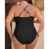 imageYonique Women Plus Size One Piece Swimsuit Tummy Control Bathing Suits Lace up Plunge SwimwearLeopard and Black