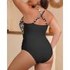 imageYonique Women Plus Size One Piece Swimsuit Tummy Control Bathing Suits Lace up Plunge SwimwearLeopard and Black