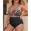 imageYonique Women Plus Size One Piece Swimsuit Tummy Control Bathing Suits Lace up Plunge SwimwearLeopard and Black