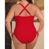 imageYonique Women Plus Size One Piece Swimsuit Tummy Control Bathing Suits Lace up Plunge SwimwearRed