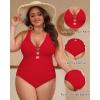 imageYonique Women Plus Size One Piece Swimsuit Tummy Control Bathing Suits Lace up Plunge SwimwearRed