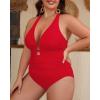 imageYonique Women Plus Size One Piece Swimsuit Tummy Control Bathing Suits Lace up Plunge SwimwearRed