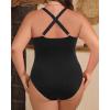 imageYonique Women Plus Size One Piece Swimsuit Tummy Control Bathing Suits Lace up Plunge SwimwearSolid Black