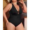 imageYonique Women Plus Size One Piece Swimsuit Tummy Control Bathing Suits Lace up Plunge SwimwearSolid Black