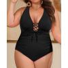 imageYonique Women Plus Size One Piece Swimsuit Tummy Control Bathing Suits Lace up Plunge SwimwearSolid Black