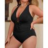 imageYonique Women Plus Size One Piece Swimsuit Tummy Control Bathing Suits Lace up Plunge SwimwearSolid Black