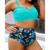 imageYonique Women Plus Size Two Piece Swimsuits High Waisted Bathing Suits Bandeau Bikini Tummy Control SwimwearAqua and Blue Flower