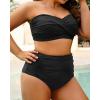 imageYonique Women Plus Size Two Piece Swimsuits High Waisted Bathing Suits Bandeau Bikini Tummy Control SwimwearBlack