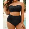 imageYonique Women Plus Size Two Piece Swimsuits High Waisted Bathing Suits Bandeau Bikini Tummy Control SwimwearBlack