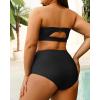 imageYonique Women Plus Size Two Piece Swimsuits High Waisted Bathing Suits Bandeau Bikini Tummy Control SwimwearBlack