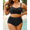 imageYonique Women Plus Size Two Piece Swimsuits High Waisted Bathing Suits Bandeau Bikini Tummy Control SwimwearBlack