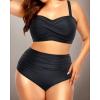 imageYonique Women Plus Size Two Piece Swimsuits High Waisted Bathing Suits Bandeau Bikini Tummy Control SwimwearBlack