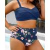 imageYonique Women Plus Size Two Piece Swimsuits High Waisted Bathing Suits Bandeau Bikini Tummy Control SwimwearBlue Flower