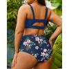 imageYonique Women Plus Size Two Piece Swimsuits High Waisted Bathing Suits Bandeau Bikini Tummy Control SwimwearBlue Flower