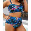 imageYonique Women Plus Size Two Piece Swimsuits High Waisted Bathing Suits Bandeau Bikini Tummy Control SwimwearBlue and Flower