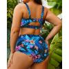 imageYonique Women Plus Size Two Piece Swimsuits High Waisted Bathing Suits Bandeau Bikini Tummy Control SwimwearBlue and Flower