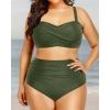 imageYonique Women Plus Size Two Piece Swimsuits High Waisted Bathing Suits Bandeau Bikini Tummy Control SwimwearGreen