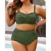 imageYonique Women Plus Size Two Piece Swimsuits High Waisted Bathing Suits Bandeau Bikini Tummy Control SwimwearGreen