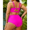 imageYonique Women Plus Size Two Piece Swimsuits High Waisted Bathing Suits Bandeau Bikini Tummy Control SwimwearHot Pink
