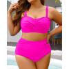 imageYonique Women Plus Size Two Piece Swimsuits High Waisted Bathing Suits Bandeau Bikini Tummy Control SwimwearHot Pink