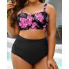 imageYonique Women Plus Size Two Piece Swimsuits High Waisted Bathing Suits Bandeau Bikini Tummy Control SwimwearPink Floral