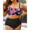 imageYonique Women Plus Size Two Piece Swimsuits High Waisted Bathing Suits Bandeau Bikini Tummy Control SwimwearPink Floral