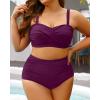 imageYonique Women Plus Size Two Piece Swimsuits High Waisted Bathing Suits Bandeau Bikini Tummy Control SwimwearPurple