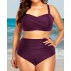 imageYonique Women Plus Size Two Piece Swimsuits High Waisted Bathing Suits Bandeau Bikini Tummy Control SwimwearPurple
