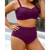 imageYonique Women Plus Size Two Piece Swimsuits High Waisted Bathing Suits Bandeau Bikini Tummy Control SwimwearPurple