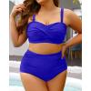 imageYonique Women Plus Size Two Piece Swimsuits High Waisted Bathing Suits Bandeau Bikini Tummy Control SwimwearRoyal Blue