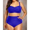 imageYonique Women Plus Size Two Piece Swimsuits High Waisted Bathing Suits Bandeau Bikini Tummy Control SwimwearRoyal Blue