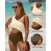 imageYonique Womens One Piece Bathing Suit One Shoulder Swimsuit Cutout Swimwear MonokiniBeige Brown