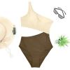imageYonique Womens One Piece Bathing Suit One Shoulder Swimsuit Cutout Swimwear MonokiniBeige Brown