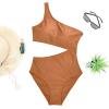 imageYonique Womens One Piece Bathing Suit One Shoulder Swimsuit Cutout Swimwear MonokiniGolden Brown