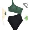 imageYonique Womens One Piece Bathing Suit One Shoulder Swimsuit Cutout Swimwear MonokiniGreen and Black