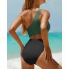 imageYonique Womens One Piece Bathing Suit One Shoulder Swimsuit Cutout Swimwear MonokiniGreen and Black