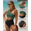 imageYonique Womens One Piece Bathing Suit One Shoulder Swimsuit Cutout Swimwear MonokiniGreen and Black