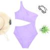 imageYonique Womens One Piece Bathing Suit One Shoulder Swimsuit Cutout Swimwear MonokiniLavender