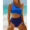 imageYonique Womens One Piece Bathing Suit One Shoulder Swimsuit Cutout Swimwear MonokiniNavy Bule