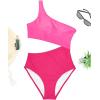 imageYonique Womens One Piece Bathing Suit One Shoulder Swimsuit Cutout Swimwear MonokiniPink